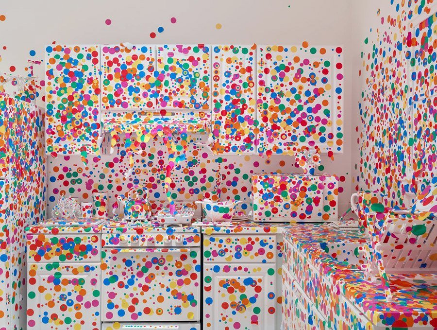 A photo of an artwork called ‘Obliteration Room’, by Yayoi Kusama.